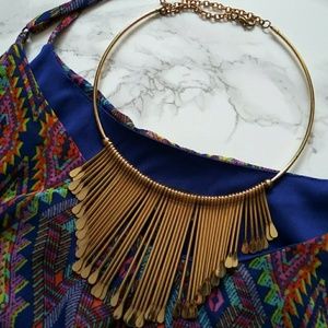 Gold Statement Fringe Collar Necklace